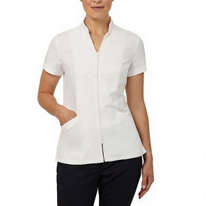 Women Spa Therapist Uniform Beauty Salon <b>Tunic</b> Polyester Spandex <b>Short</b> <b>Sleeve</b> Workwear Custom Logo Beauty & Medical Spa Uniform - Product Image 5