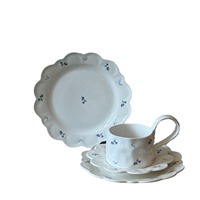 Tasse à café en céramique artisanale vintage française à motif floral, avec poignée en soie, résistante aux hautes températures, passe au micro-ondes, soucoupe incluse