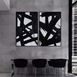 흑인과 백인 추상 벽 예술 블랙 페인팅 브러쉬 낙서 작업 거실 침실 사무실 장식 현대 벽 예술