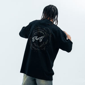 T-shirt décontracté pour homme en coton 100% tricoté, à col tombant, surdimensionné, personnalisé avec des strass, respirant, de haute qualité et élégant - Product Image 3