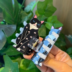 YIYI Molletta per Capelli a Forma di Gatto Bianco e Nero da 6,9 cm, Accessorio per Capelli a Forma di Animale per Donne e Ragazze - Product Image 5
