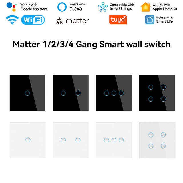 2026 high-quality durable Home Matter Thread Protocol 1/2/3/4/6/8 Smart Wall Switch Home Kit Google Home Alexa Voice Control