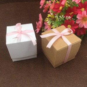 Square Gift <b>Box</b> With Ribbon Bow Kraft Paper Favor <b>Box</b> For Wedding Birthday <b>Party</b> Candy Packaging - Product Image 2