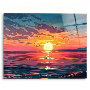 Impression acrylique sur toile murale Vivid Sunset <span class=keywords><strong>Horizon</strong></span>, paysage océanique orange vibrant pour la décoration moderne du salon - Product Image 2