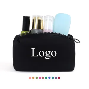 Özel logo kadınlar makyaj çantası trousses de maquillage güzellik organizatör seyahat fermuarlı kese siyah neopren kozmetik çantası