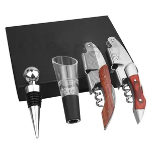 Ensemble d'accessoires de vin de gravure Laser personnalisé, ensemble cadeau, couvercle supérieur et plateau, boîte cadeau, emballage, ouvre-bouteille, Kit