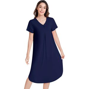 Chemise de nuit pour femmes, col en V, manches courtes, vêtements de nuit doux, robe décontractée en tricot de bambou modal, chemise de nuit confortable - Product Image 1