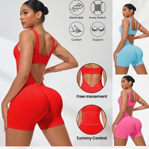 Combinaison de sport courte pour femme, sans manches, sexy, dos nu, vêtements de yoga, tenue de cyclisme, combinaison une pièce, vêtements de loisirs de plein air - Product Image 2