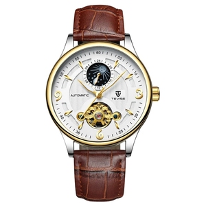 Reloj TEVISE T820B para Hombre, Movimiento Automático, Negro, Correa de Cuero, Mecánico, Resistente al Agua 30M, Esfera Dorada - Product Image 4