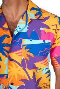 Amazon Venta caliente Casual Algodón Lino Cómodo Transpirable Impreso Resort Set Camisa de los hombres + Pantalones cortos Traje de Hawaii
