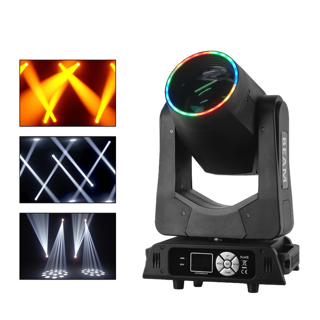 Stage Beam Moving Head Light 200W LED Stage Gobo DJ Light Ring Circle Strip Prism Rainbow Effect Concert DJ Equipment for KTV