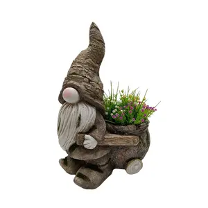 Polistone Elf Figurine with Flower Pot Spring Drawf Planter Pot No Face Elves Statue for Home Outdoor Garden Decoration