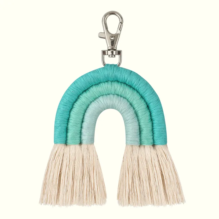 hot sale Handmade Boho Rainbow Macrame Woven Keychain bag accessories Bohemian key chain