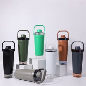 Botella metálica reutilizable de acero inoxidable 304 con aislamiento al vacío, portátil, para viajes transfronterizos, con aislamiento térmico de 6 a 12 horas y pajita - Product Image 1
