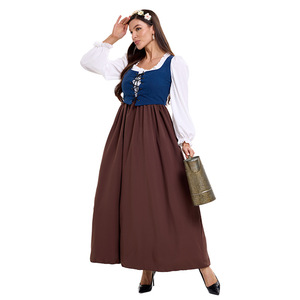 Ensemble robe style médiéval pour femme, épaules dénudées, manches longues et jupe à imprimé floral, pour un look rétro de cour européenne - Product Image 3