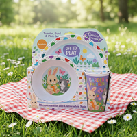 Ensemble de vaisselle pour enfants RPP, best-seller, 3 pièces, design mignon d'animaux, vaisselle ronde en PP, ensemble d'assiettes en fibre de bambou pour enfants