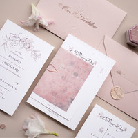 Invitation de mariage simple, déchirée à la main, rose, haut de gamme, dorée, créative, 2025, carte originale, style français, page unique/billet à déchirer