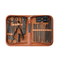 Ensemble de manucure portable luxueux en acier inoxydable Kit de soins des ongles avec boîte pour salon de toilettage brun