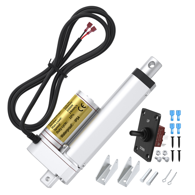 50dB Low Noise 12 Volt 100mm Stroke 1000n IP54 Waterproof (On)-Off-(On) up and Down Electric Linear Actuator High Speed 14mm/s