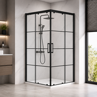 Cabine de douche d'angle noire à double porte vitrée, sur mesure, OEM, vente en gros, pour salle de bain industrielle