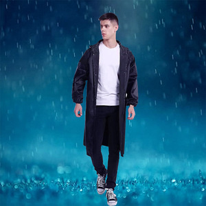 Reflective Raincoat Adult Outdoor Hiking Waterproof <b>Poncho</b> Men's Long Sleeve One Piece Rainwear Navy Blue - Product Image 4