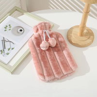 JIUMI Nouvelle Bouillotte à Eau Chaude Anti-explosion en Caoutchouc Rayé et Peluche, avec Pompon, Portable, pour Réchauffer les Mains