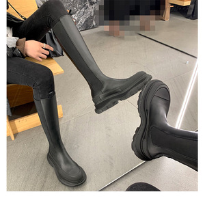 Elastic Side Panel <b>Knee</b> <b>High</b> Boots Lug Sole Platform Chelsea Boots For Women Casual Streetwear Footwear - Product Image 3