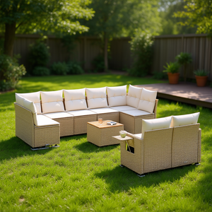 Conjunto de Sofás de Jardín en Ratán Sintético PE Beige, 6 Plazas, Ajustable, Muebles de Exterior de Diseño Contemporáneo - Product Image 2