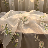 Kain Organza Bordir Bunga Tenun Tangan dengan Aplikasi Manik-Manik Putih, Bunga Bordir Loop, Manik-Manik Tabung Hijau Mint untuk Pernikahan