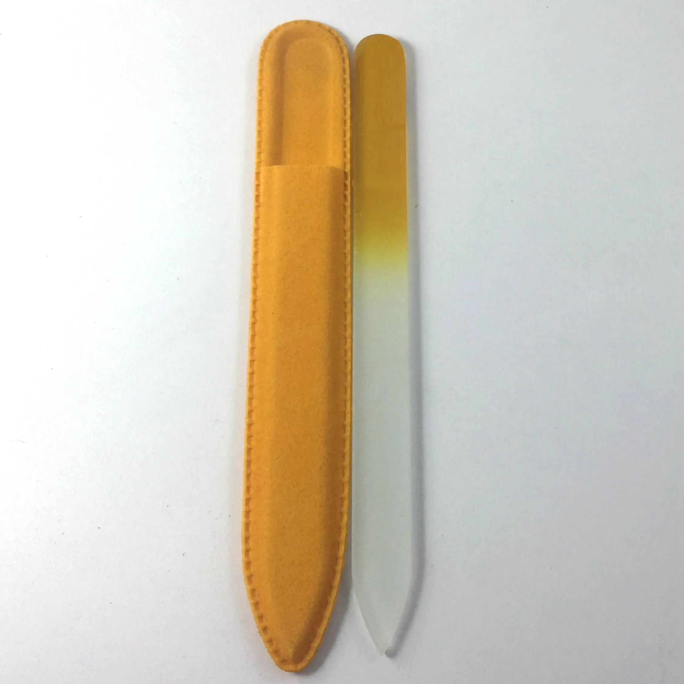 לוגו פרטי קובץ אמנות ציפורניים קריסטל מותאם אישית צבע צהוב קובץ ברק זכוכית בשרוול קטיפה