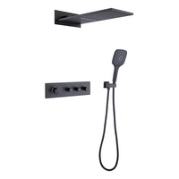 Ensemble de Douche Pluie Moderne Noir en Laiton pour Salle de Bain