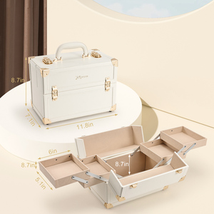 Large Capacity Leather Makeup Case with 4 Trays <b>Lockable</b> Cosmetic Organizer Case Professional Makeup Artist <b>Storage</b> <b>Box</b> - Product Image 6