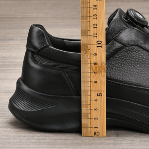 Men's Genuine Cow Leather <b>Round</b> <b>Toe</b> Walking Shoes With Buckle Anti Slippery Low <b>Heel</b> Rubber Outsole Solid Color Casual - Product Image 3