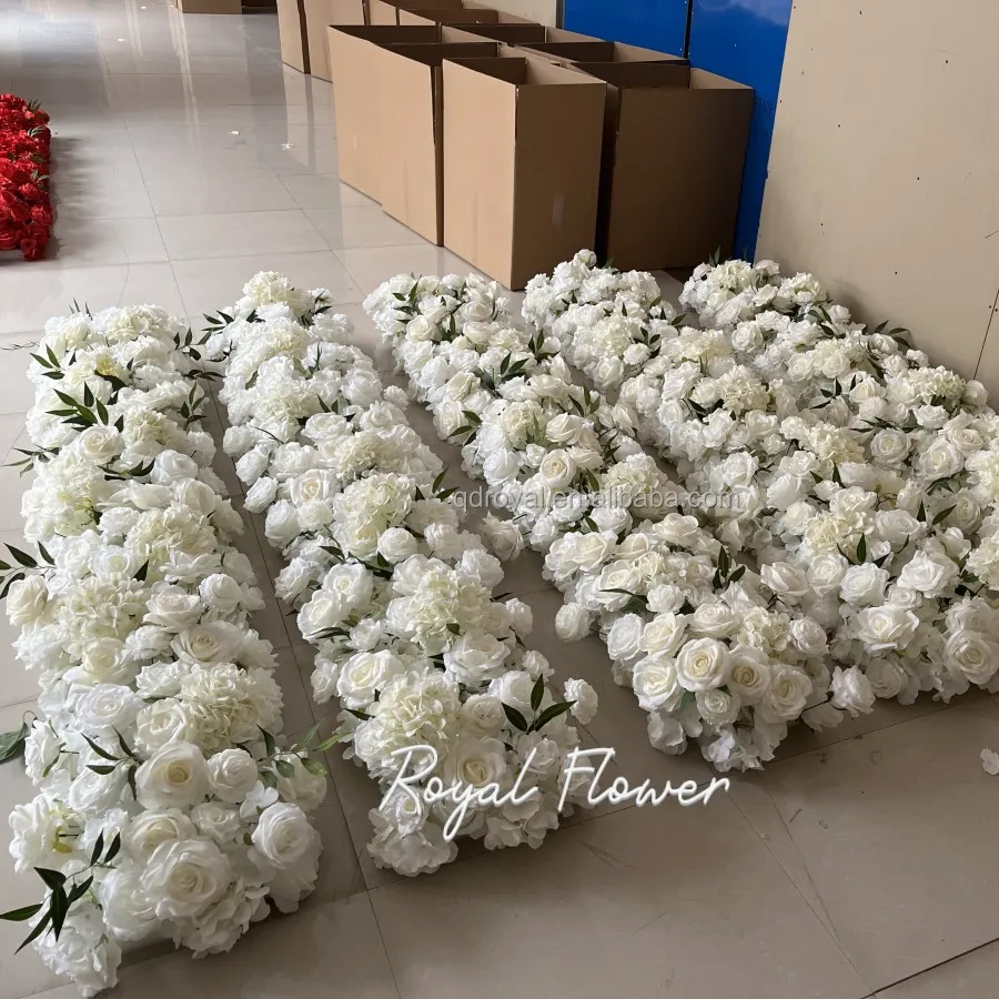 Grosir bunga pernikahan pemasok elegan 10ft mawar merah Peony bunga anggrek Swag karangan bunga dekorasi