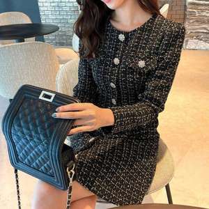 Abiti Casual da Donna Autunno/Inverno OEM, Monocolore, Lunghezza al Ginocchio, Vita Impero, in <span class=keywords><strong>Tweed</strong></span> Traspirante e Lavabile, Linea A, Vestibilità Slim - Product Image 5