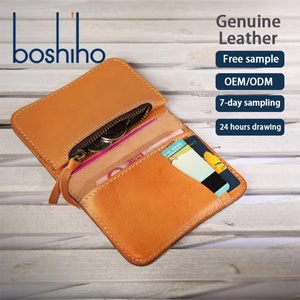 Boshiho Customized Crazy Horse <b>Slim</b> Genuine Cowhide Leather <b>Card</b> <b>Holder</b> Vintage Short Wallet Open Minimalist Credit <b>Card</b> Wallet - Product Image 1