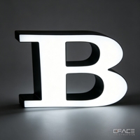 Enseigne lumineuse LED 3D personnalisée GFace en acrylique avec lettres en acier inoxydable brossé pour devanture de magasin