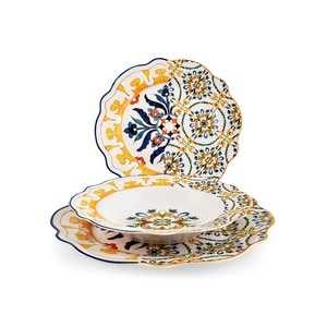 Juego de 18 Platos de Cerámica con Diseño de Plantas Mediterráneas para Servir Comida en Fiestas - Product Image 1