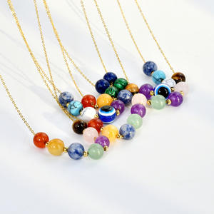 Catena in acciaio inossidabile di qualità <span class=keywords><strong>accessori</strong></span> con perline in pietra naturale grazioso cristallo colorato malefico occhio collana regali per le donne - Product Image 3