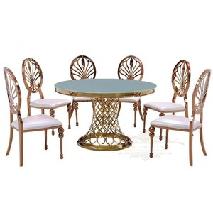 เก้าอี้และโต๊ะสำหรับงานแต่งงานทำจากสแตนเลสสีทองสำหรับรับประทานอาหาร - Product Image 2