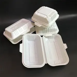 New style 8*8 inch disposable biodegradable to go clamshell packaging cornstarch takeaway lunch box for fast food