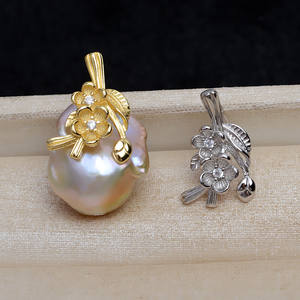 Collier en argent 925 fait main avec pendentif en perle baroque 4437, perles en vrac avec support vide, accessoire pour femmes - Product Image 1