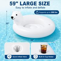 Bouée gonflable en forme d'ours polaire avec porte-gobelet pour la détente estivale en eau, idéale pour la plage et la relaxation des adultes