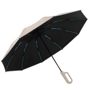 <span class=keywords><strong>Parapluie</strong></span> de voyage réversible automatique à 10 baleines avec bande réfléchissante personnalisée, poignée mousqueton, compact, anti-UV - Product Image 2