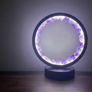 CELION Wholesale Home Decor Amethyst Natural Healing Crystal Stones Tabletop Decor USB Round Crystal Lamp