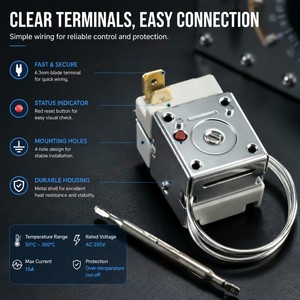 <span class=keywords><strong>Thermostat</strong></span> capillaire à gaz pour chauffage et contrôle de température, 50~450 <span class=keywords><strong>degrés</strong></span>, pour <span class=keywords><strong>four</strong></span>, machine à sceller le thé au lait et marmite électrique, avec bouton - Product Image 1