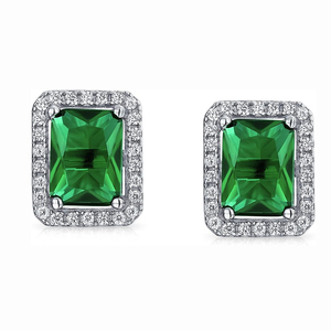 925 Sterling Silver <strong>Gold</strong> Plating <strong>Emerald</strong> Cut <strong>Emerald</strong> Stud <strong>Earrings</strong> Halo Gemstones Luxury Stud <strong>Earrings</strong> - Product Image 4