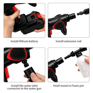Pistolet de <span class=keywords><strong>lavage</strong></span> de voiture haute pression noir élégant 21V avec moteur 180W, pression d'eau de 10 bars, matériau ABS - Product Image 6
