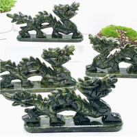 Statue de dragon en jade Xiuyan vert naturel, sculpture animale porte-bonheur Feng Shui, pierre précieuse de guérison Reiki, figurine de dragon décorative de 15 cm