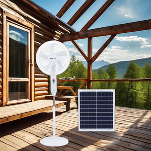 16-Inch DC12V Solar Stand Fan With 12W Solar <b>Rechargeable</b> Battery Input <b>LED</b> <b>Light</b> 7-9 Hours <b>Working</b> Time HRX-168 16inch Standing - Product Image 2